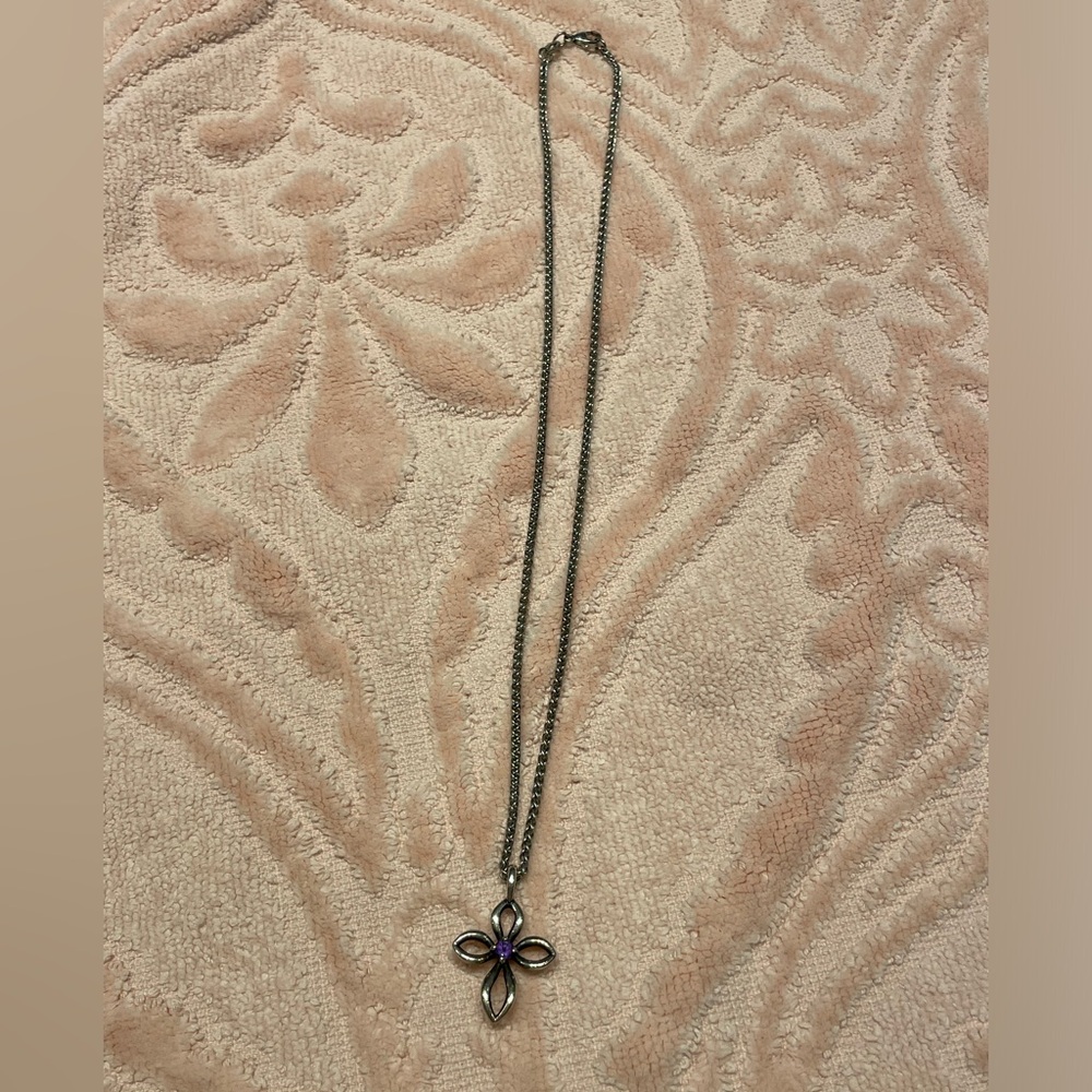 James Avery Remembrance Cross with Purple Gemstone and 16” Chain